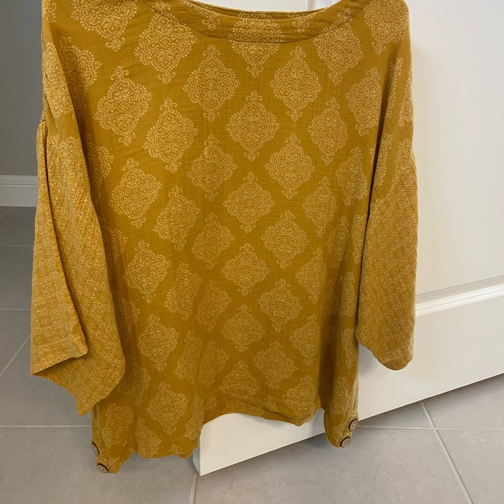 J. Jill Mustard Yellow Patterned Top